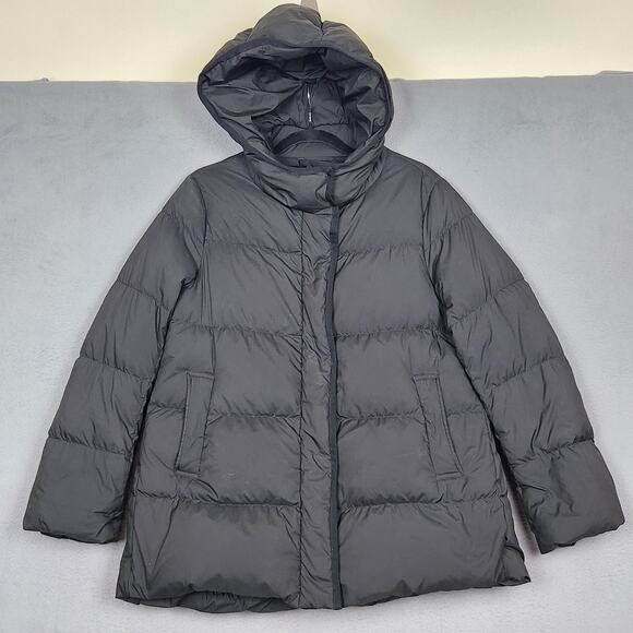 Uniqlo Jacket Womens Medium Black Hooded Down Puffer Quilted Zip Winter Parka - Picture 1 of 13